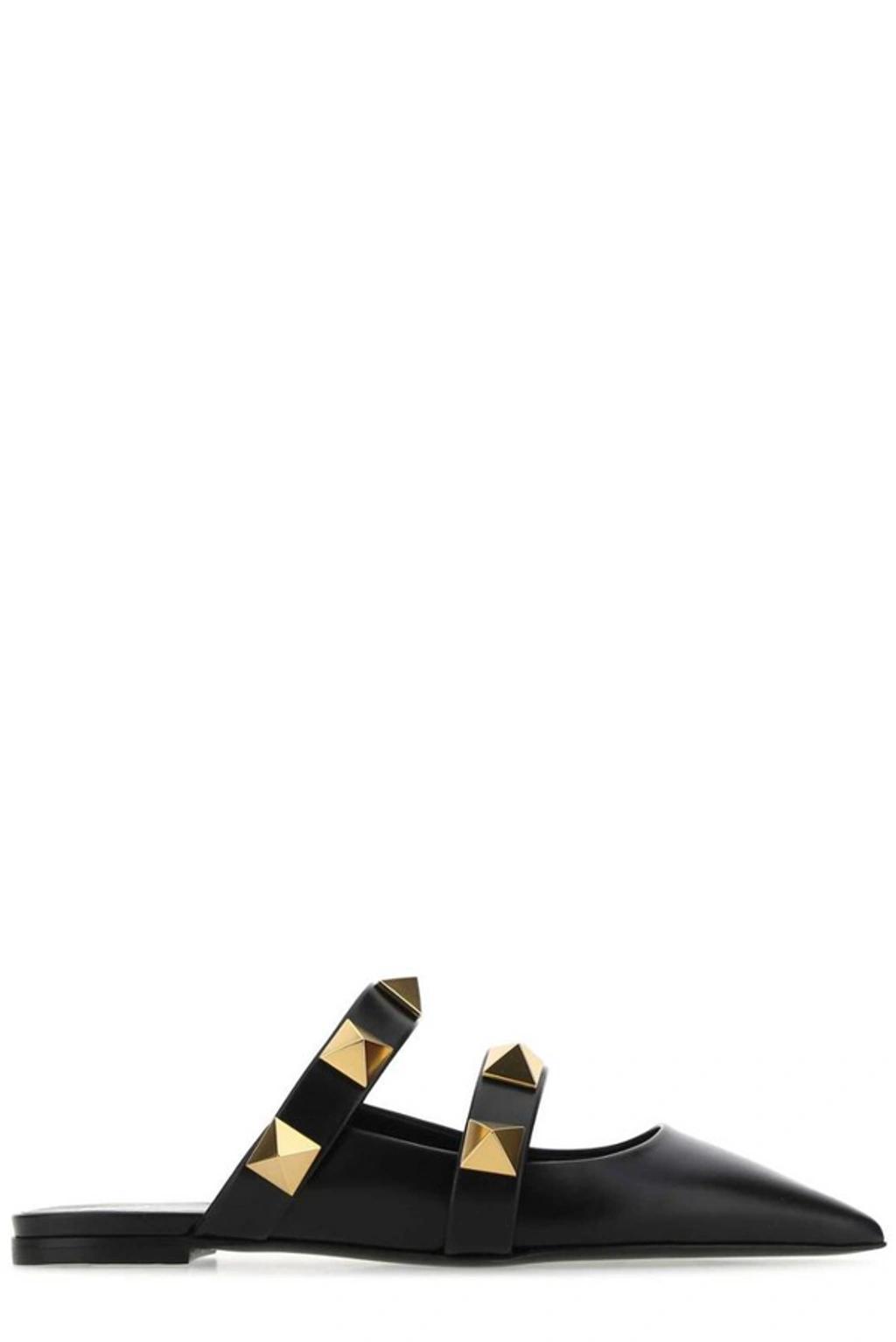 Roman Stud Pointed-toe Leather Mules In Black product image