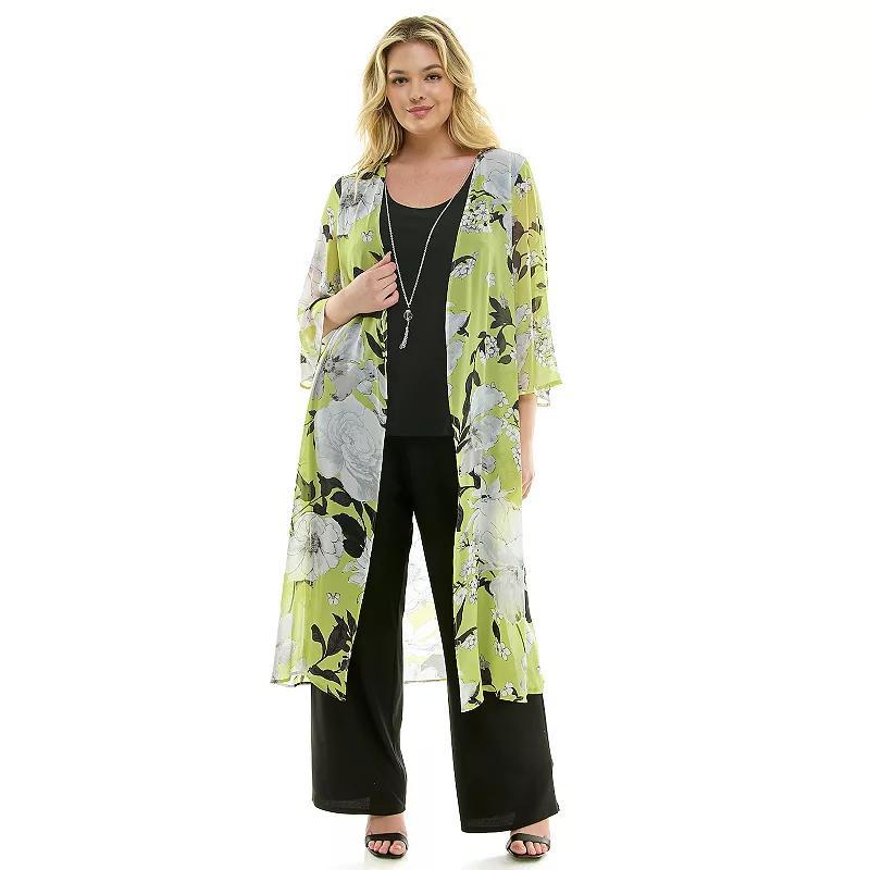 Plus Size Luxology 3-Piece Cardigan, Tank Top & Pant Set, Womens Grey Gray Black Product Image