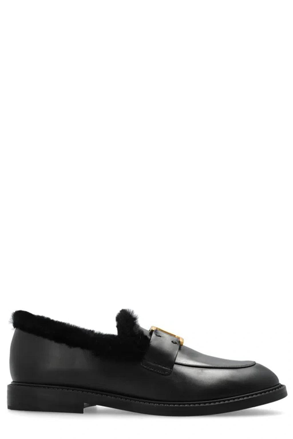 CHLOÉ Chloe Marcie Shearling-lined Leather Loafers In Black product image