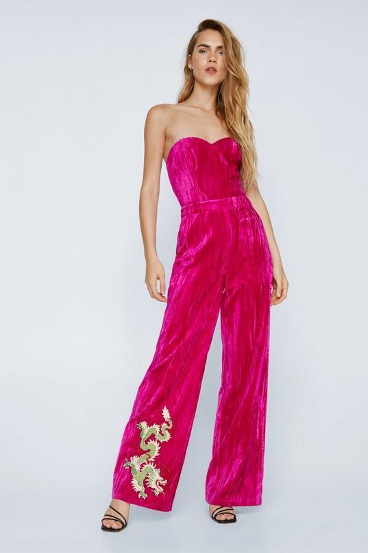 Premium Embroidered Velvet Bandeau Jumpsuit Product Image