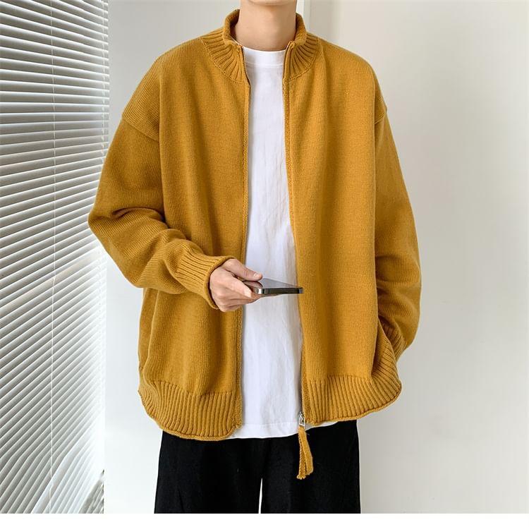 Stand Collar Plain Zip Cardigan Product Image