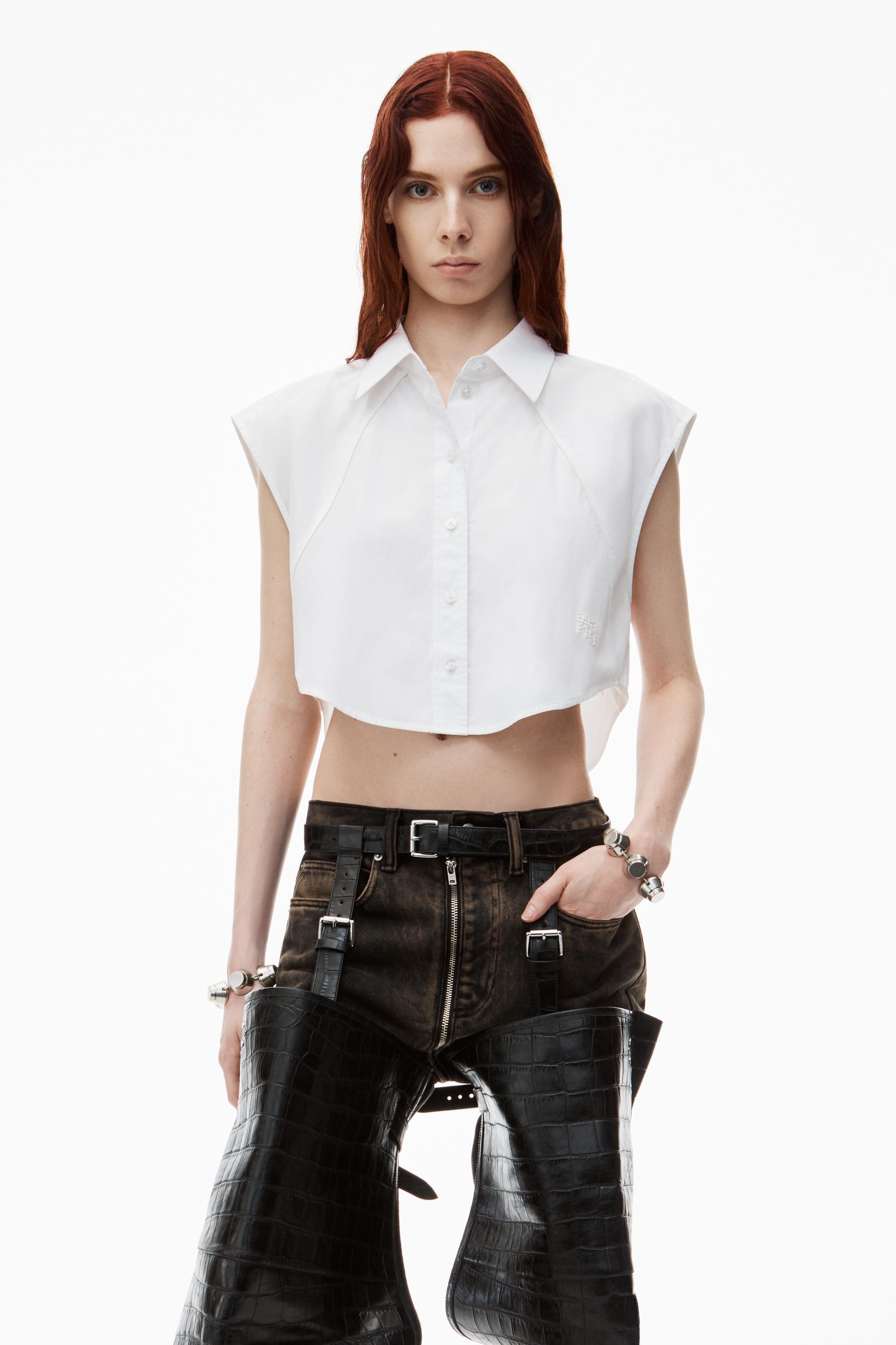 Cropped Sleeveless Button-up Shirt In Cotton Product Image