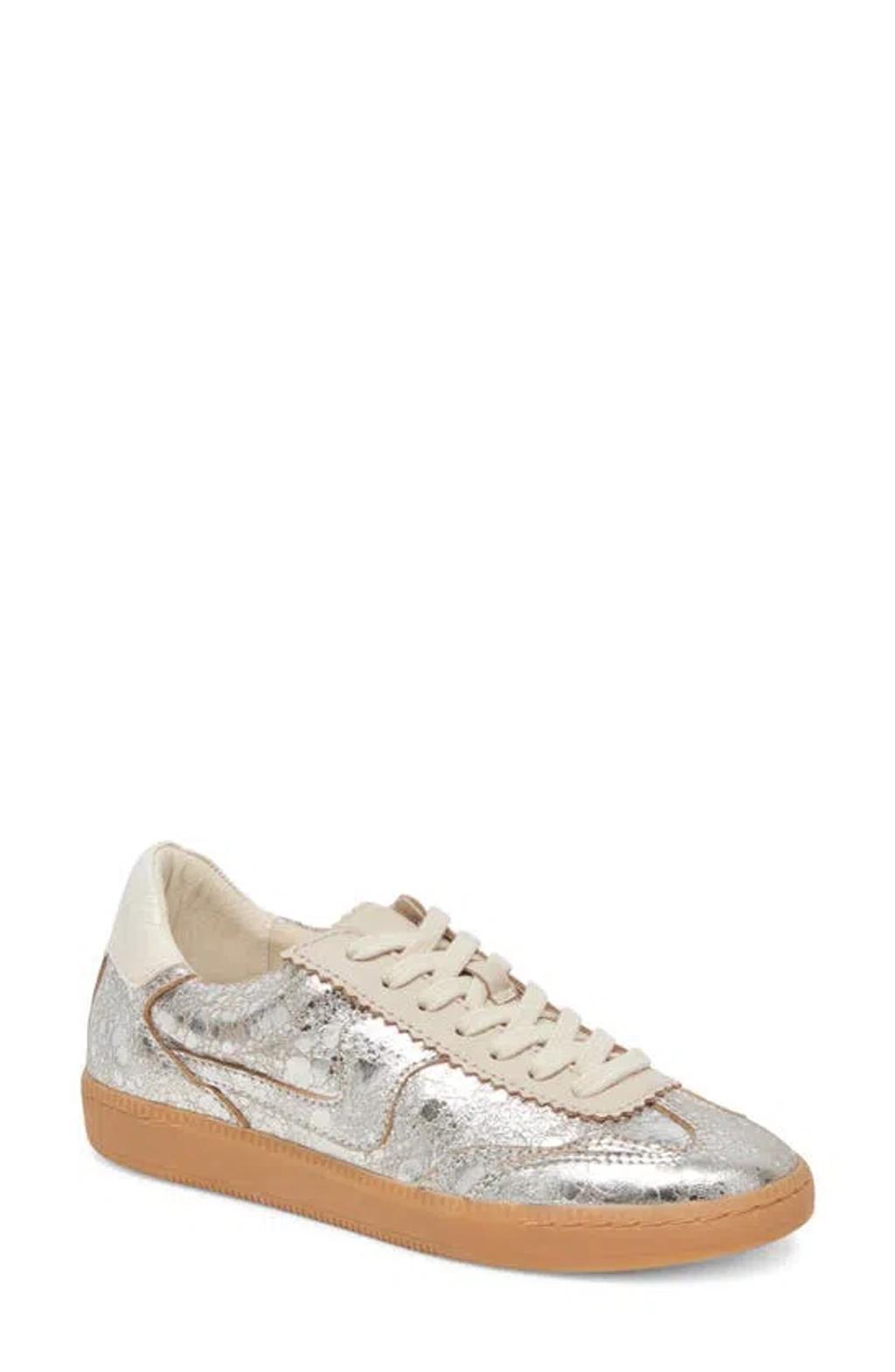 Notice Silver Metallic Distressed Leather Lace-up Sneakers In Silver Metallic Crackled Leather Product Image