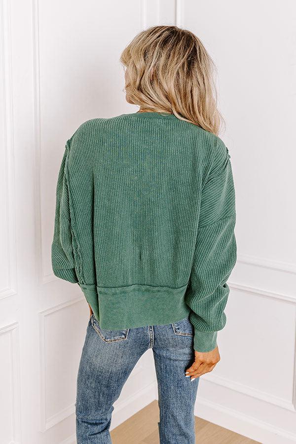 Cedar Creek Waffle Knit Top in Hunter Green Product Image