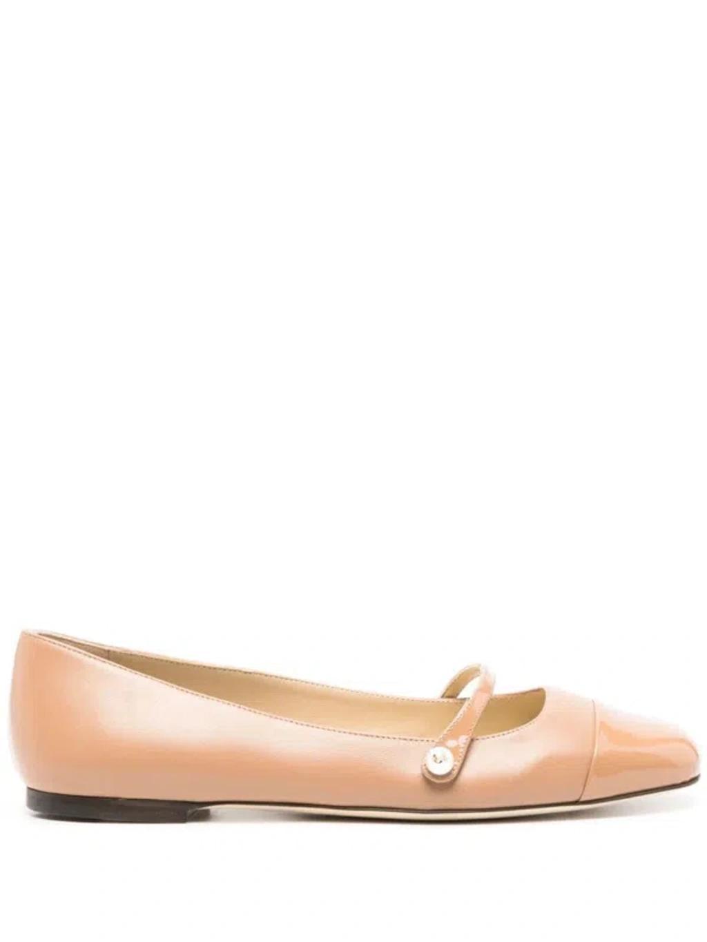 JIMMY CHOO Elegant Patent Leather Ballerina Flats With Chic Strap Detail In Brown Product Image