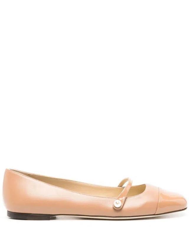 JIMMY CHOO Elegant Patent Leather Ballerina Flats With Chic Strap Detail In Brown Product Image