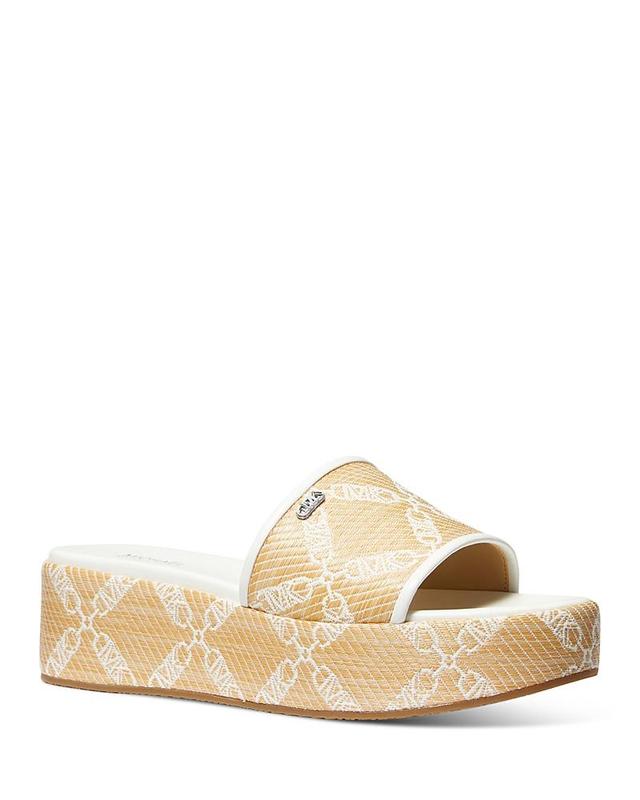 Michael Michael Kors Womens Ember Almond Toe Logo Chain Raffia Wedge Sandals Product Image