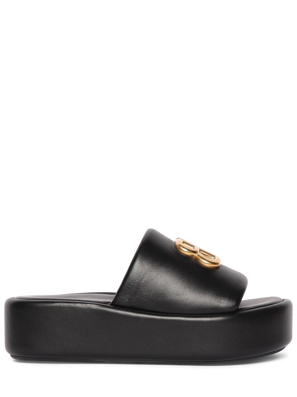 BALENCIAGA 80mm Bb Shiny Leather Slide Sandals In Black Product Image