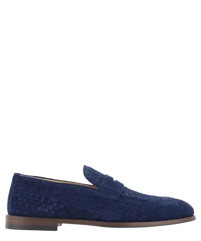 Woven Suede Loafers In Blue Product Image