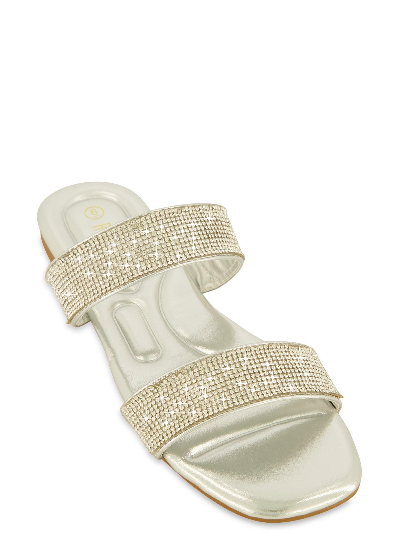 Womens Double Rhinestone Band Open Toe Slide Sandals Product Image