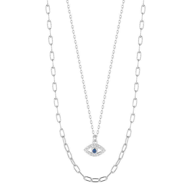 Sunkissed Sterling Layered Cubic Zirconia Evil Eye Necklace, Womens, Silver Product Image