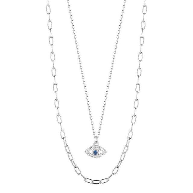 Sunkissed Sterling Layered Cubic Zirconia Evil Eye Necklace, Womens, Silver Tone Product Image