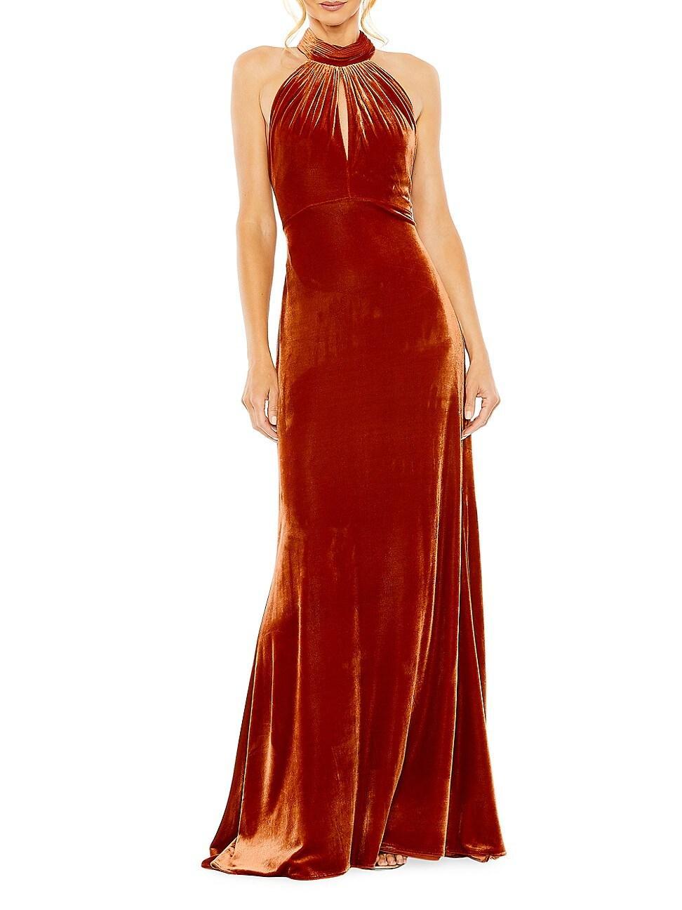 Velvet Halterneck Column Gown Product Image