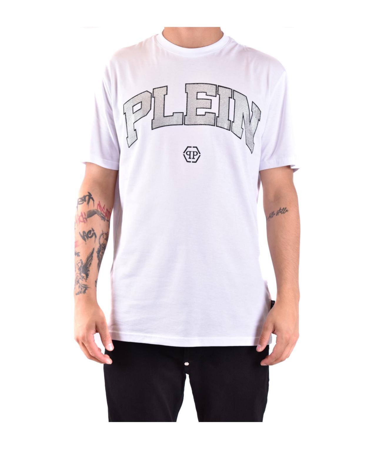 PHILIPP PLEIN Logo-embellished Cotton T-shirt In White Product Image