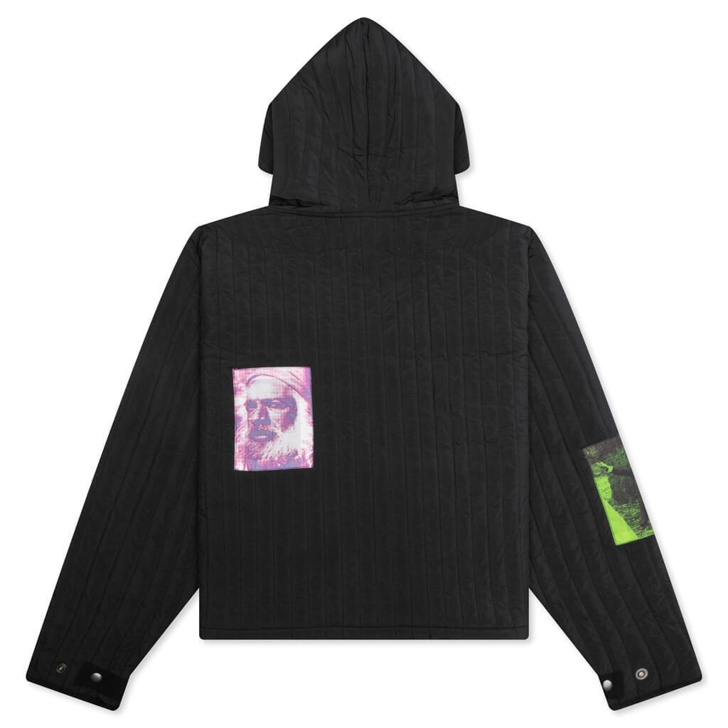 Patches Quilted Zip Hoodie - Black Male Product Image