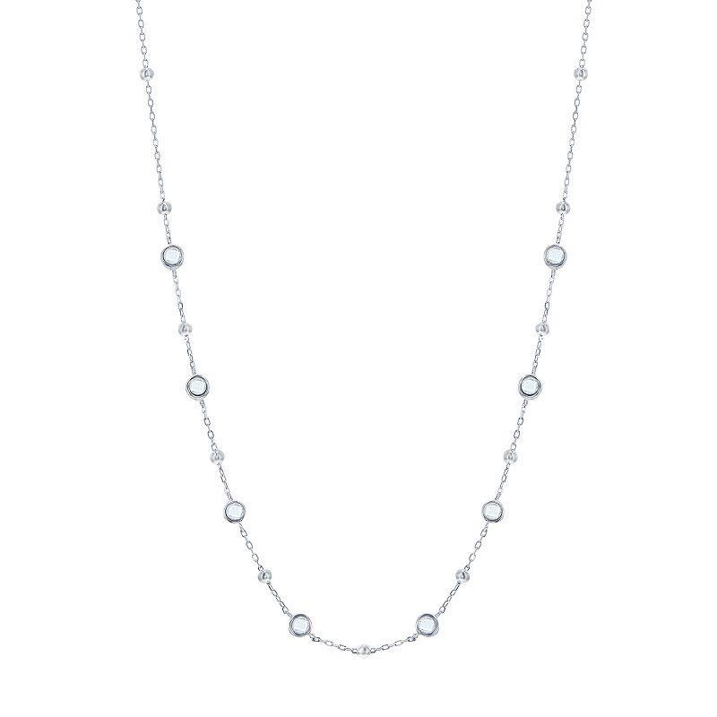 Argento Bella Sterling Silver Bezel-Set Cubic Zirconia & Bead Station Necklace, Womens Sterling White Product Image