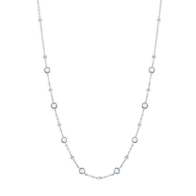 Argento Bella Sterling Silver Bezel-Set Cubic Zirconia & Bead Station Necklace, Womens White Product Image