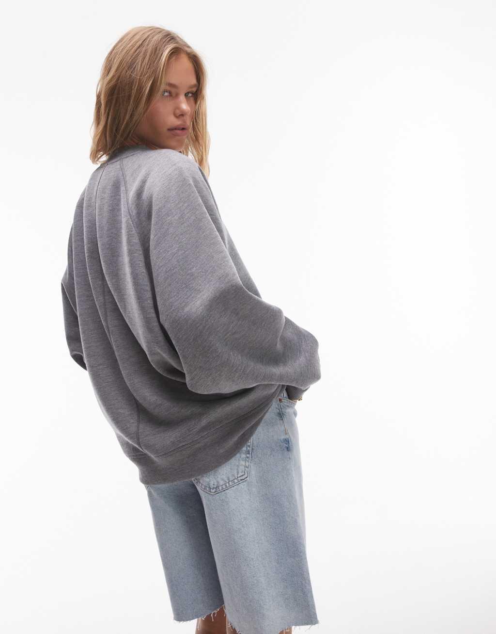 Topshop raglan oversized sweat in dark gray heather Product Image