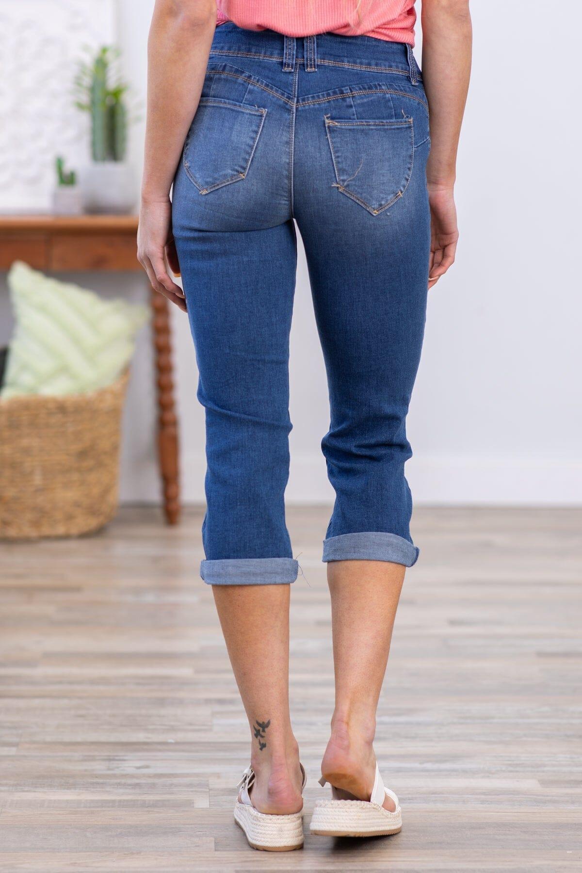 YMI Medium Wash High Rise Roll Cuff Capris Product Image