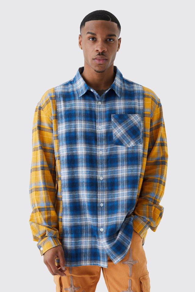 Oversized Spliced Checked Shirt | boohooMAN USA Product Image