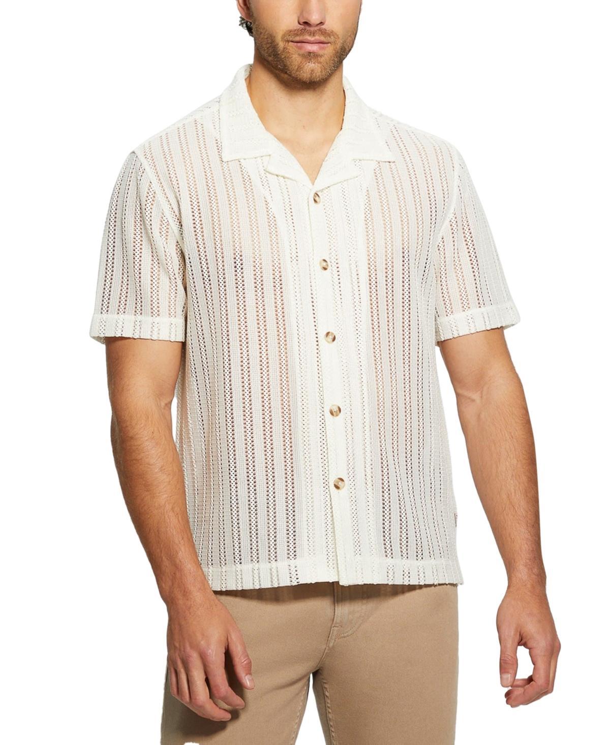 Guess Mens Panama Textured-Knit Stripe Button-Down Camp Shirt Product Image