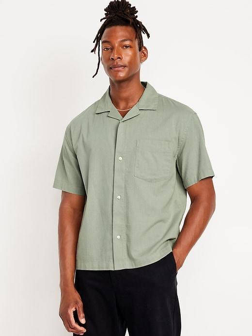 Short-Sleeve Crop Camp Shirt Product Image