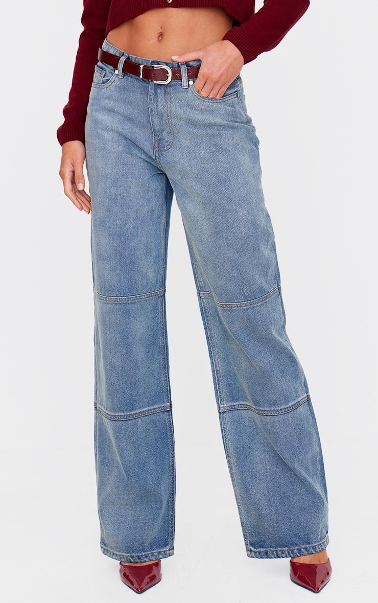 Tall Vintage Wash Mid Rise Front Seam Detail Wide Leg Jeans Product Image