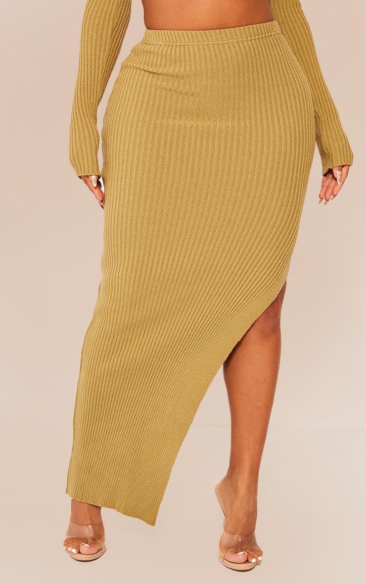 Shape Khaki Knit Split Side Detail Midaxi Skirt Product Image