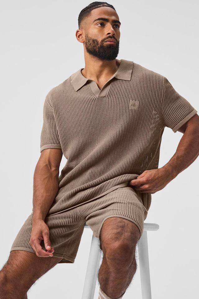 Open-Knit Polo - Gravel Male Product Image