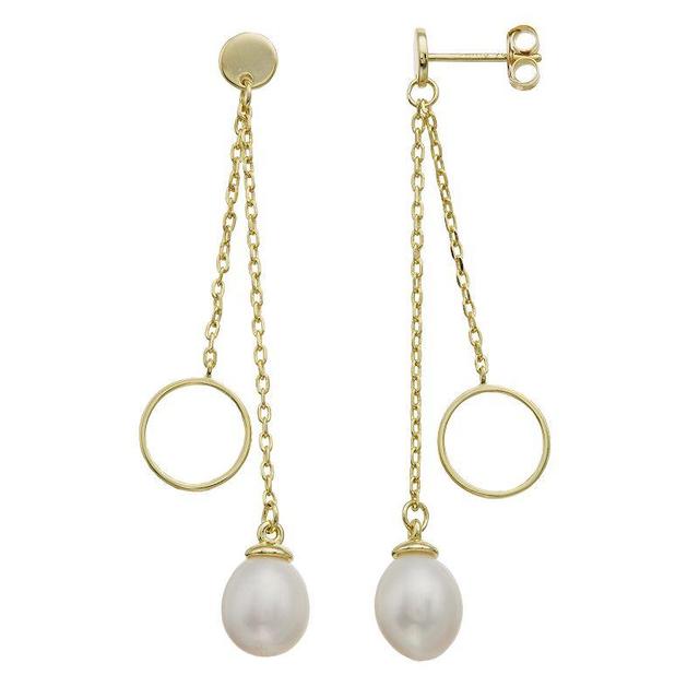 14k Gold-Plated Silver with Cultured Freshwater Pearl & Eternity Circle Drop Fringe Earrings, Womens, Yellow Product Image