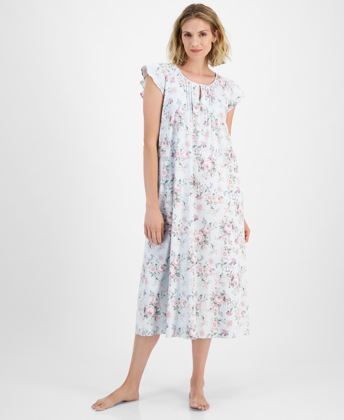 Charter Club Womens Cotton Floral Flutter-Sleeve Keyhole Nightgown, Created for Macys Product Image