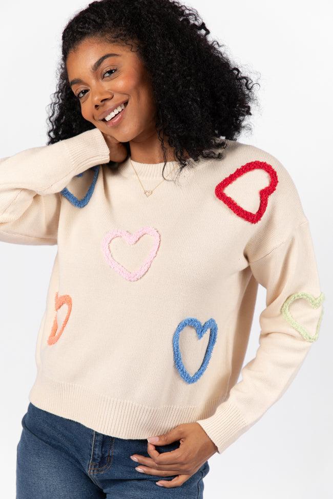 Heart On My Sleeve Cream Multicolor Sweater Product Image