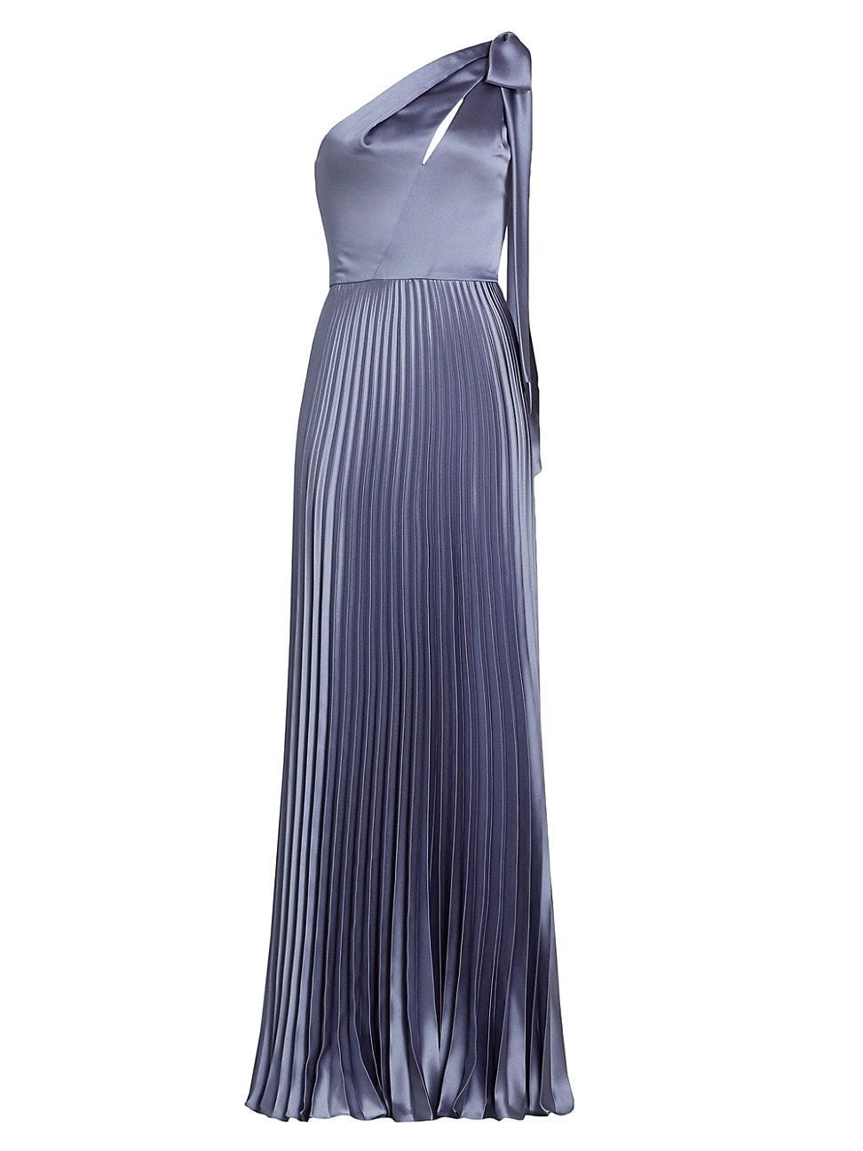 Womens Satin One-Shoulder Pleated Gown Product Image