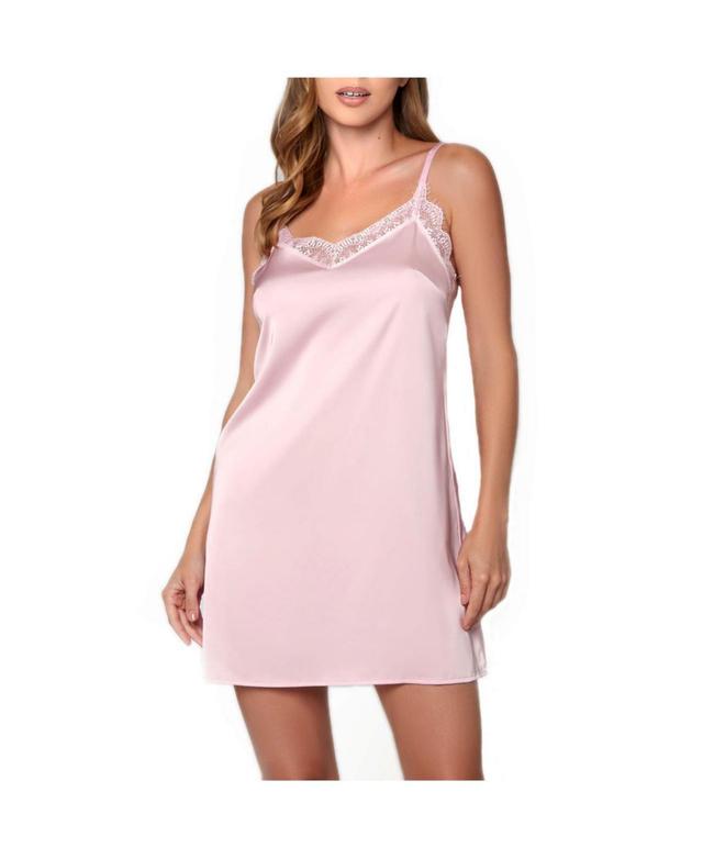 Womens Willow Satin Floral Chemise with Lace - Pink Product Image