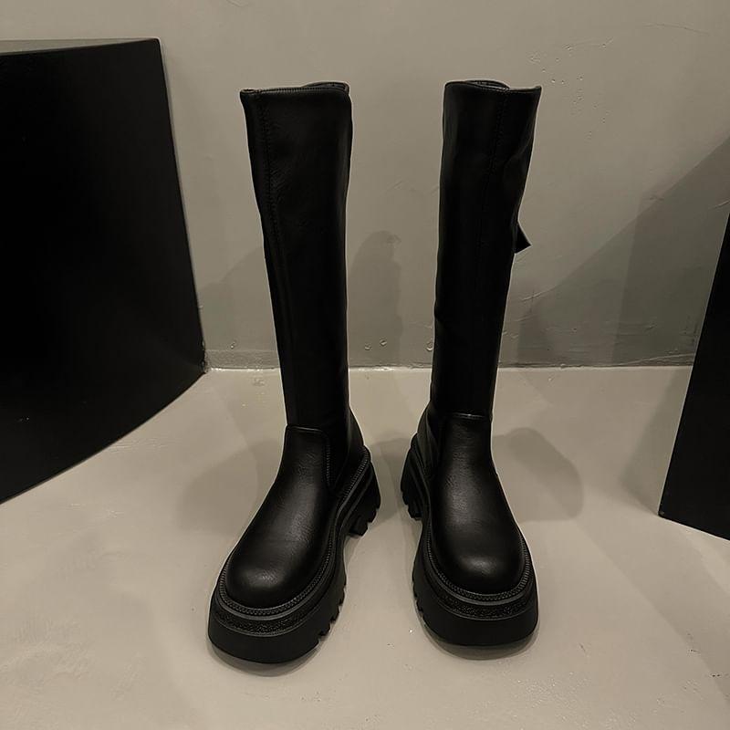 Platform Buckled Knee High Boots Product Image