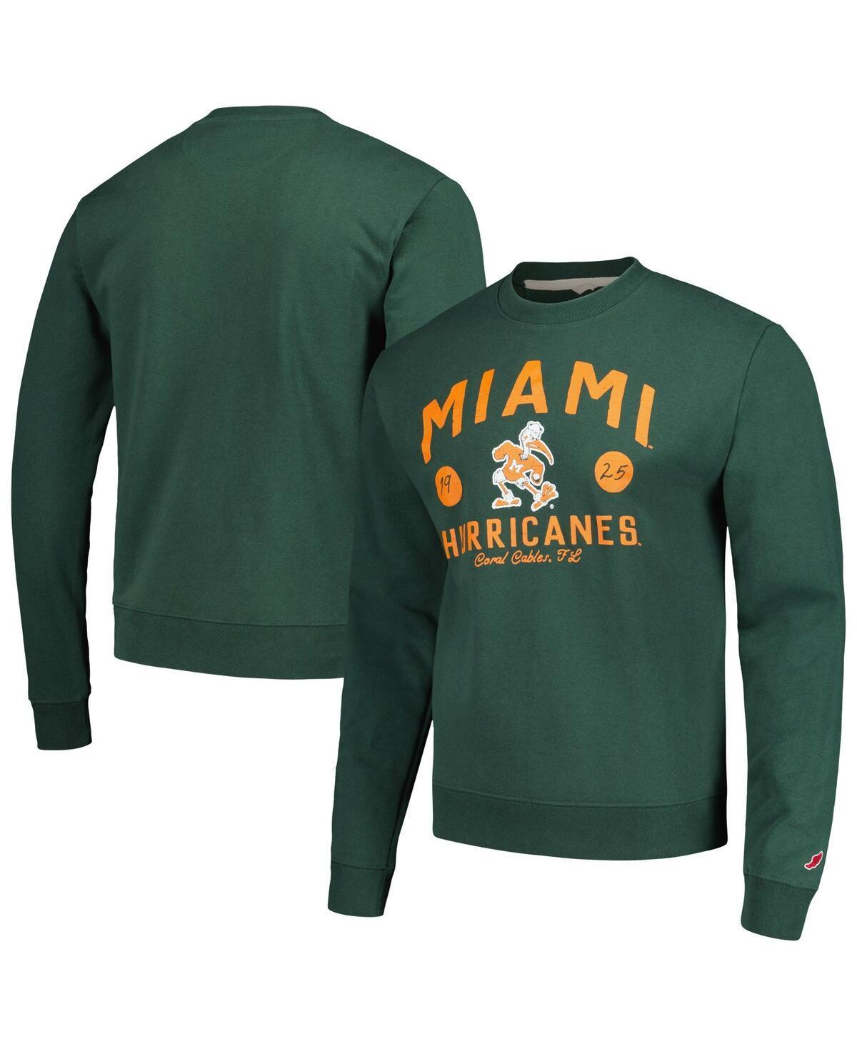 Mens League Collegiate Wear Green Distressed Miami Hurricanes Bendy Arch Essential Pullover Sweatshirt Product Image