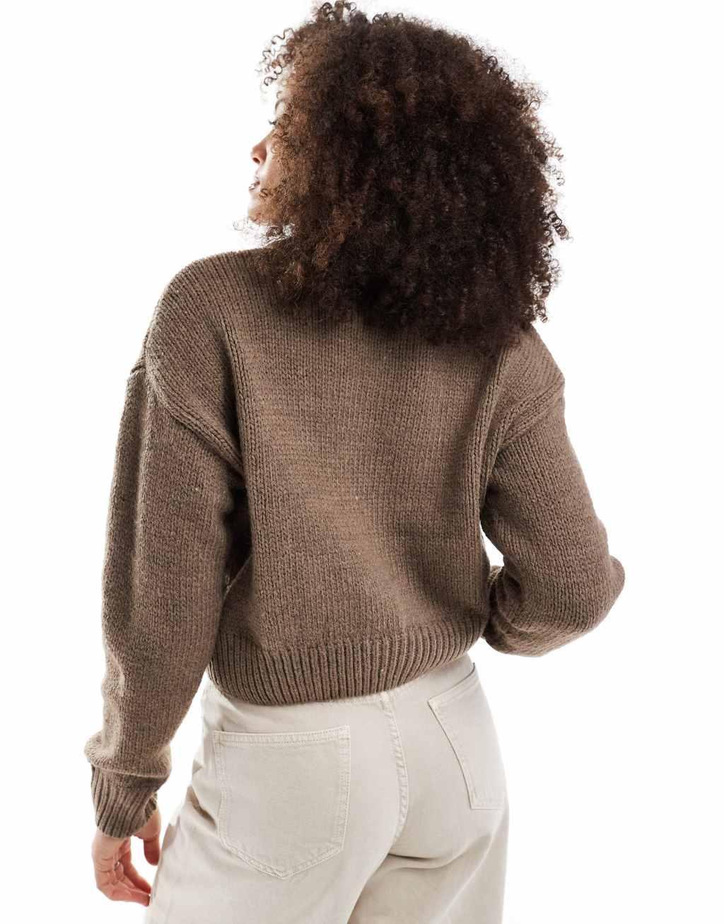 ASOS DESIGN crop crew neck cardigan in mocha Product Image