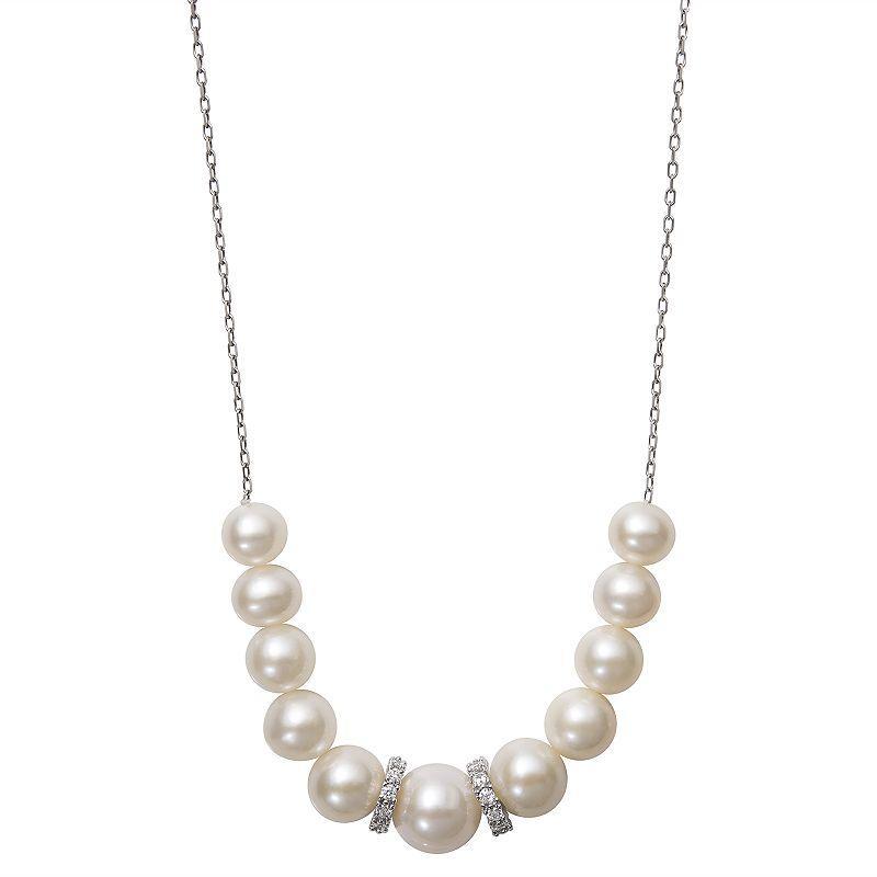 Sterling Silver Freshwater Cultured Pearl & Cubic Zirconia Necklace, Womens Product Image