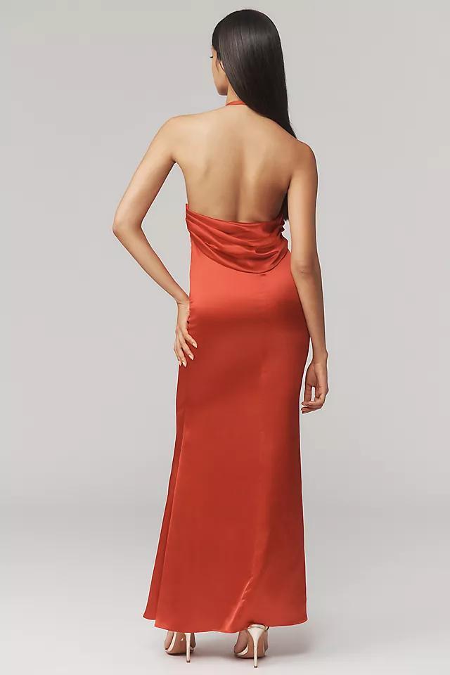 Mac Duggal Halter Rosette Satin Maxi Dress Product Image