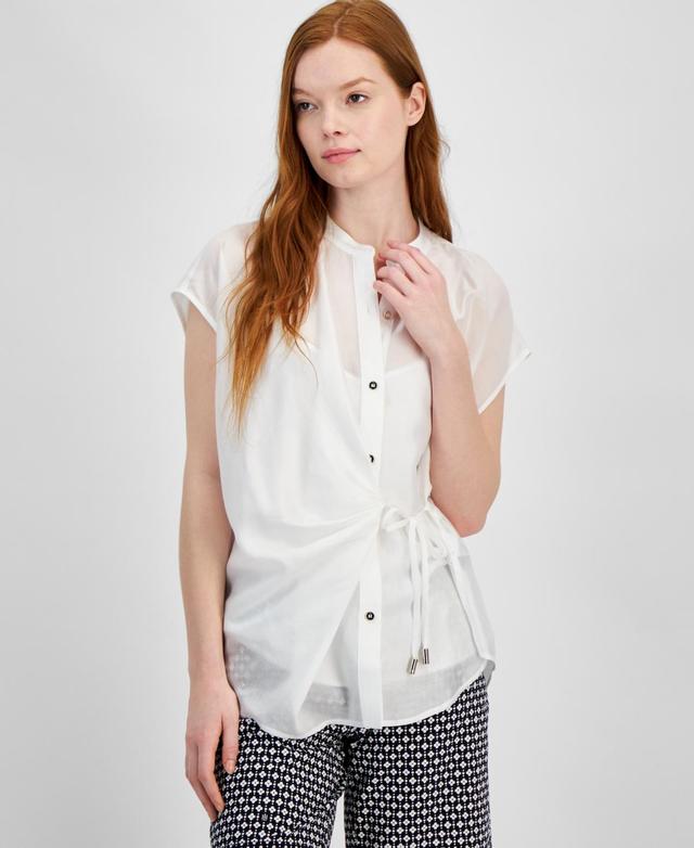 Tommy Hilfiger Womens Cap-Sleeve Tie-Front Blouse Product Image