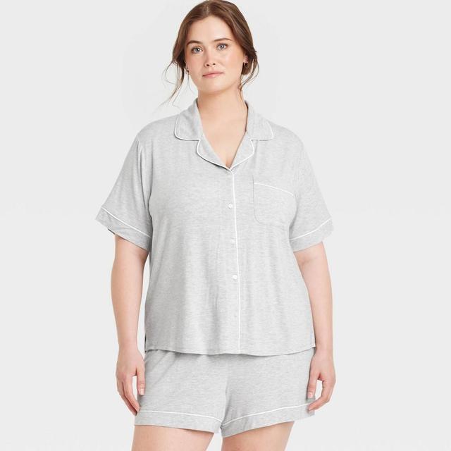 Womens Cloud Knit Short Sleeve Notch Collar Top and Shorts Pajama Set - Auden Heathered 3X Product Image