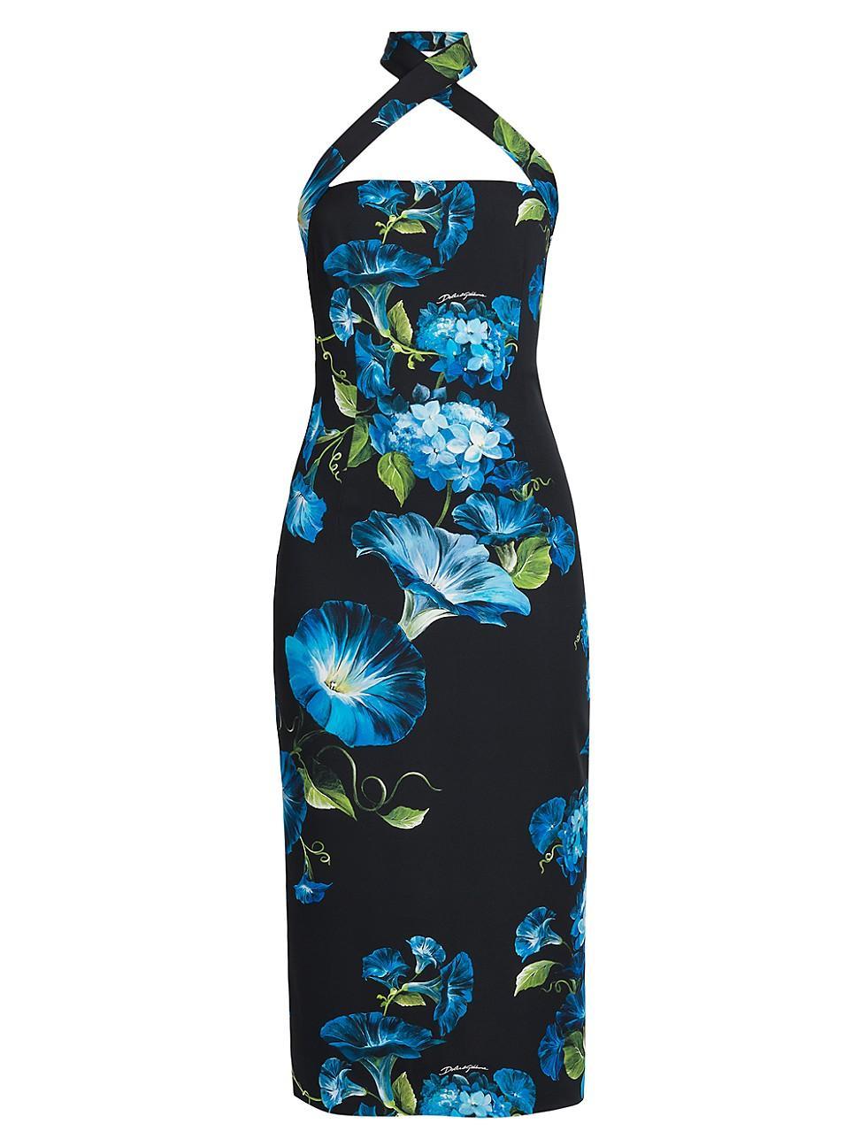 Womens Floral Choker Halter Sheath Midi-Dress Product Image