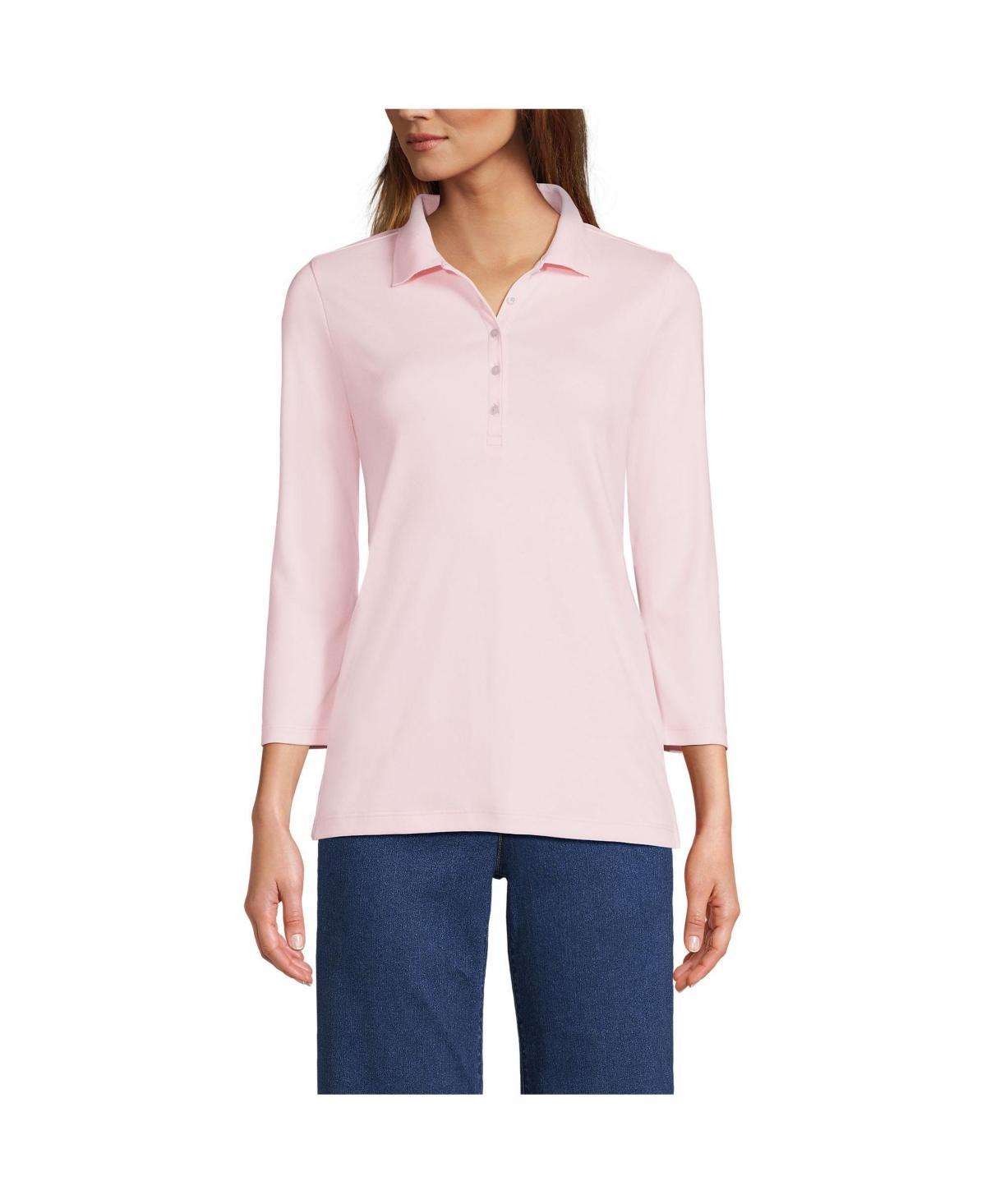 Lands End Womens 3/4 Sleeve Supima Cotton Polo Shirt Product Image