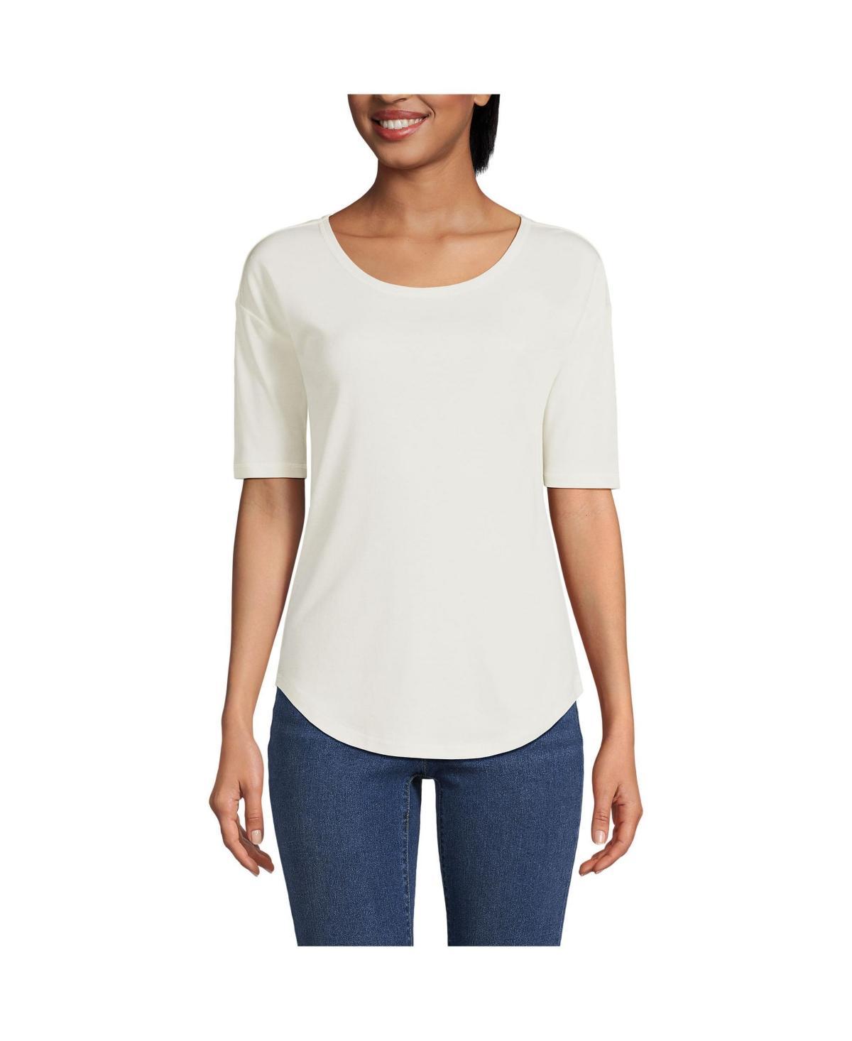 Womens Lands End Supima Micro Modal Elbow Sleeve Balletneck Curved Hem Tee Product Image