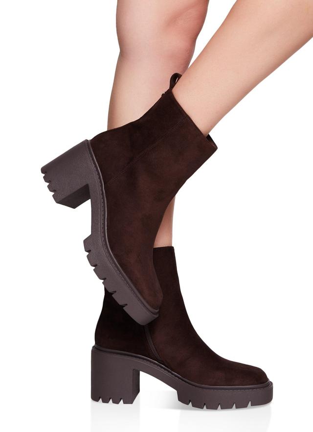 Womens Platform Lug Sole Mid Heel Booties Product Image