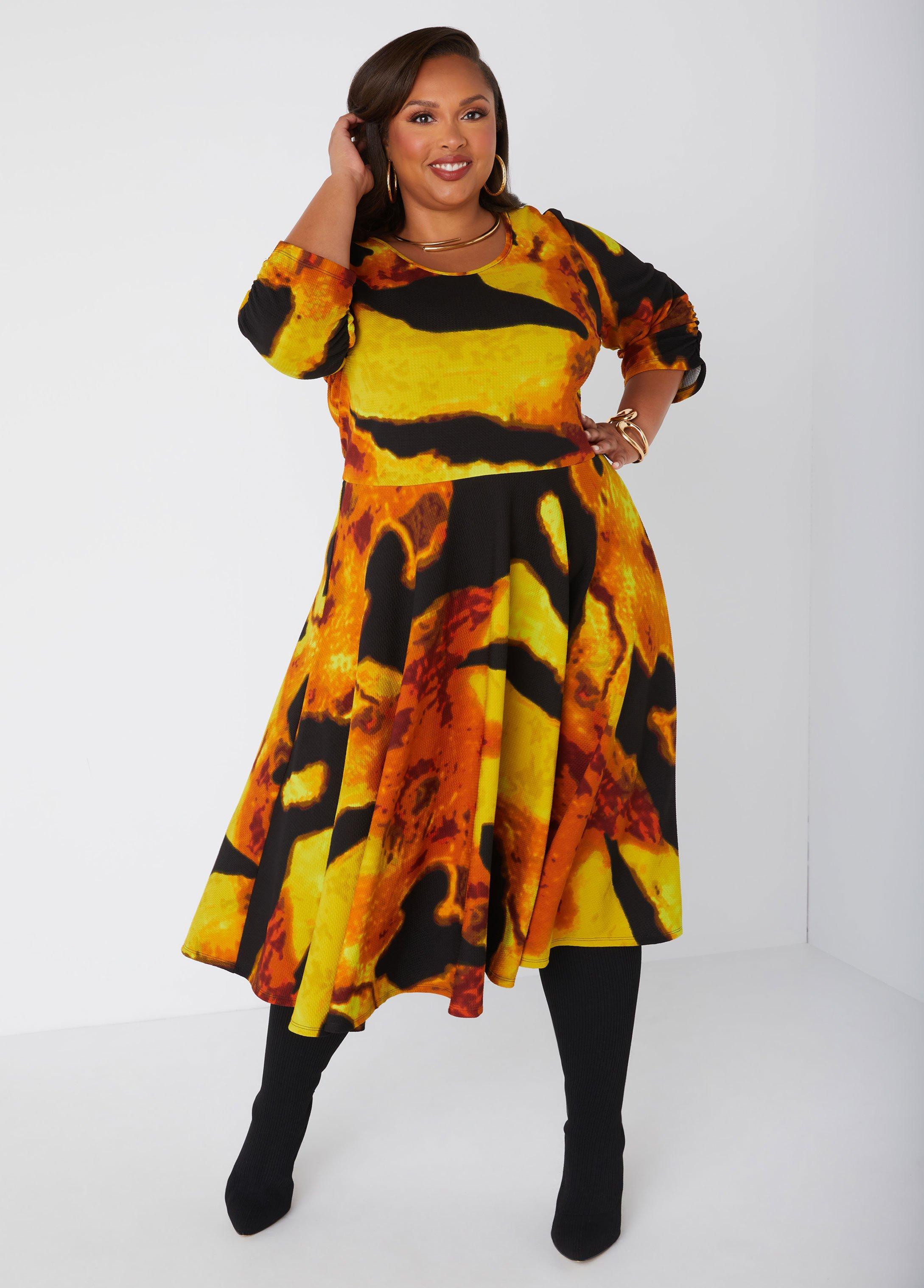 Plus Size Printed Textured Knit A Line Dress Ashley Stewart Product Image