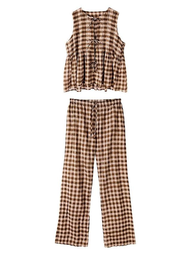 Womens Gingham Pleated Cotton Lounge Set Product Image