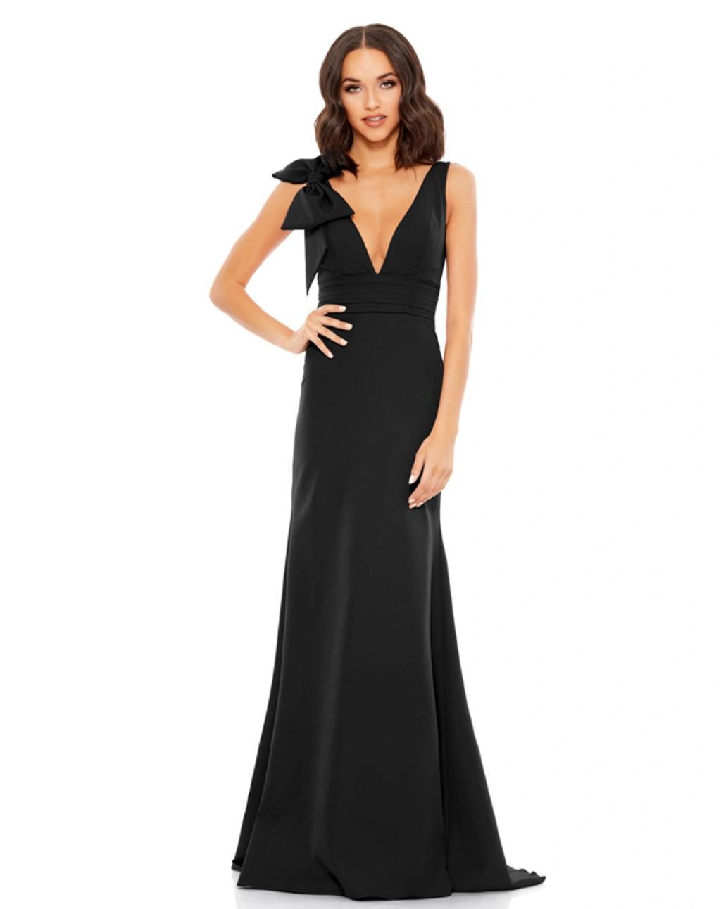 Bow Shoulder V-neck Gown In Black Product Image