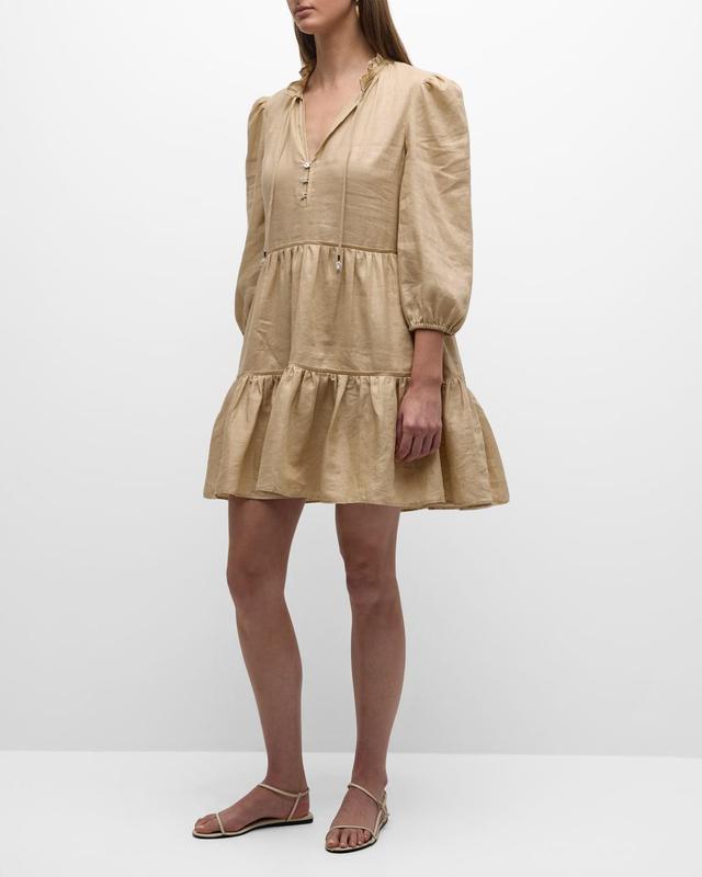 Veronica Beard Hawken Tiered Linen Minidress Product Image