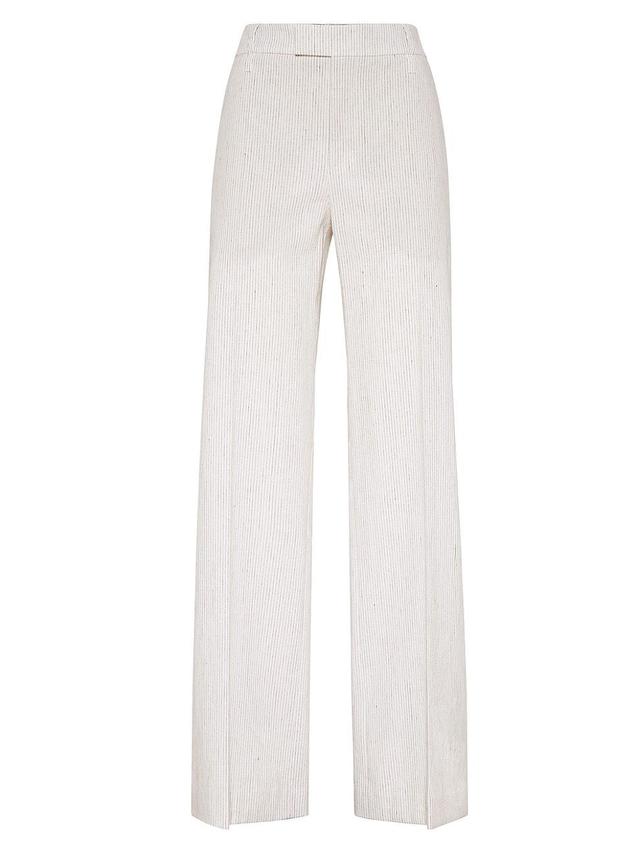 Womens Striped Comfort Linen and Cotton Loose Flared Trousers with Monili Product Image